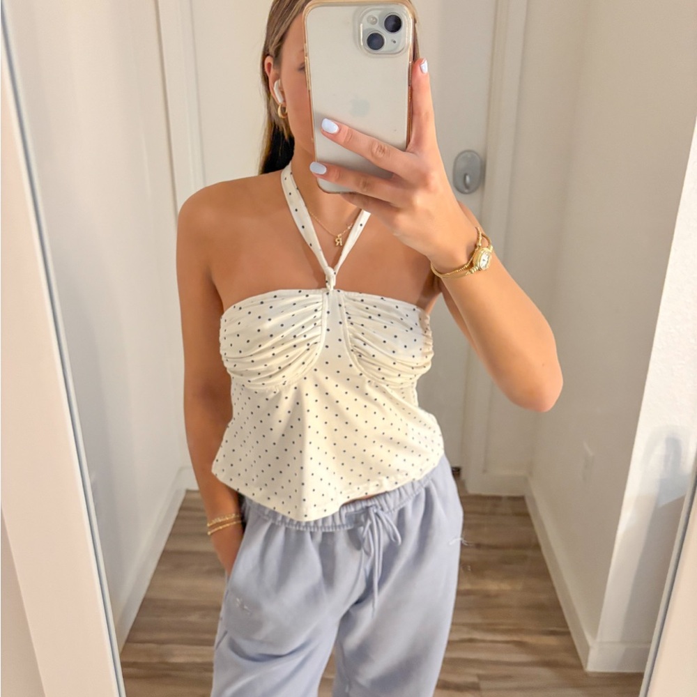 Polka Dot Halter Top - Cream
